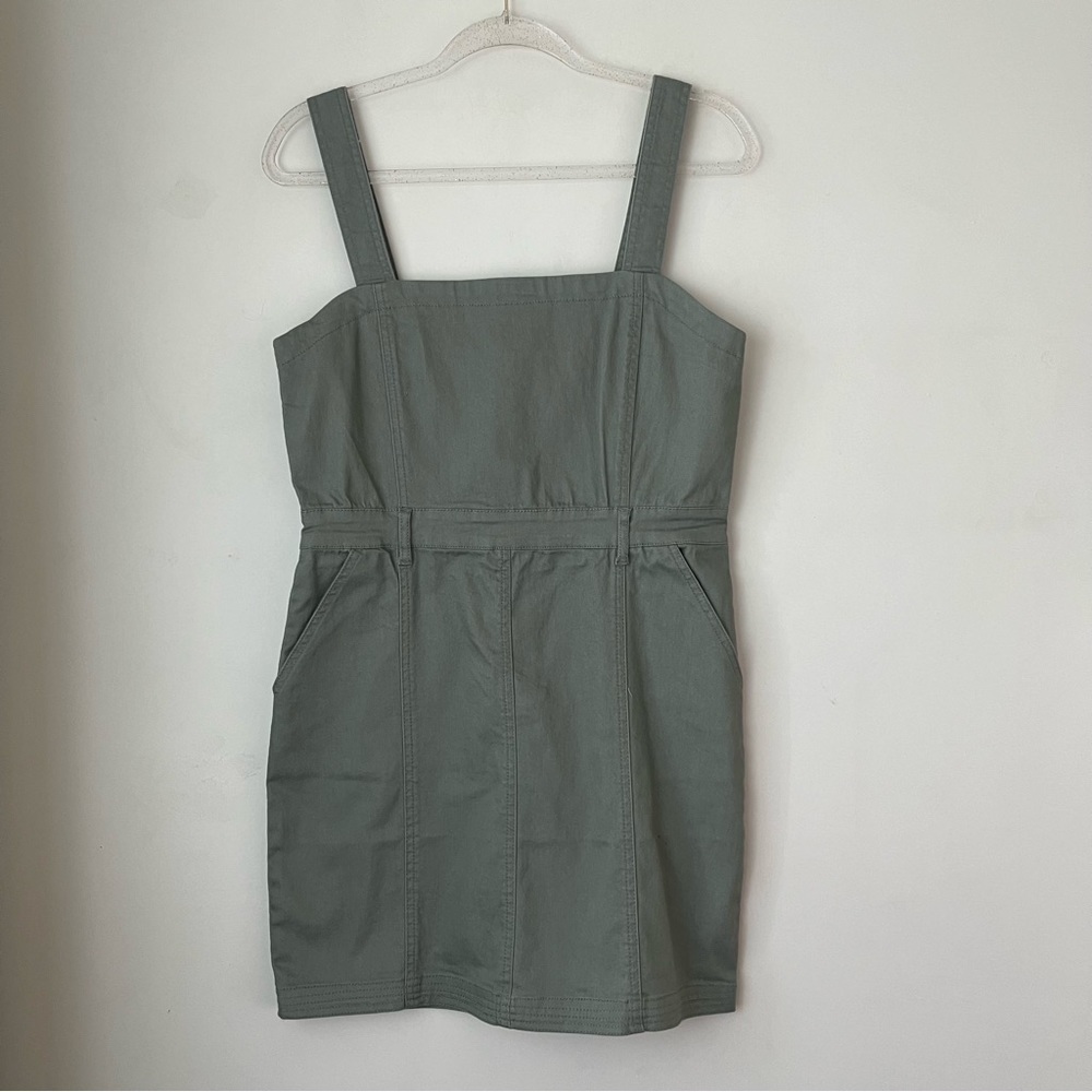 Forever 21 Army Olive Green Square Neck Jumper Mini Dress M